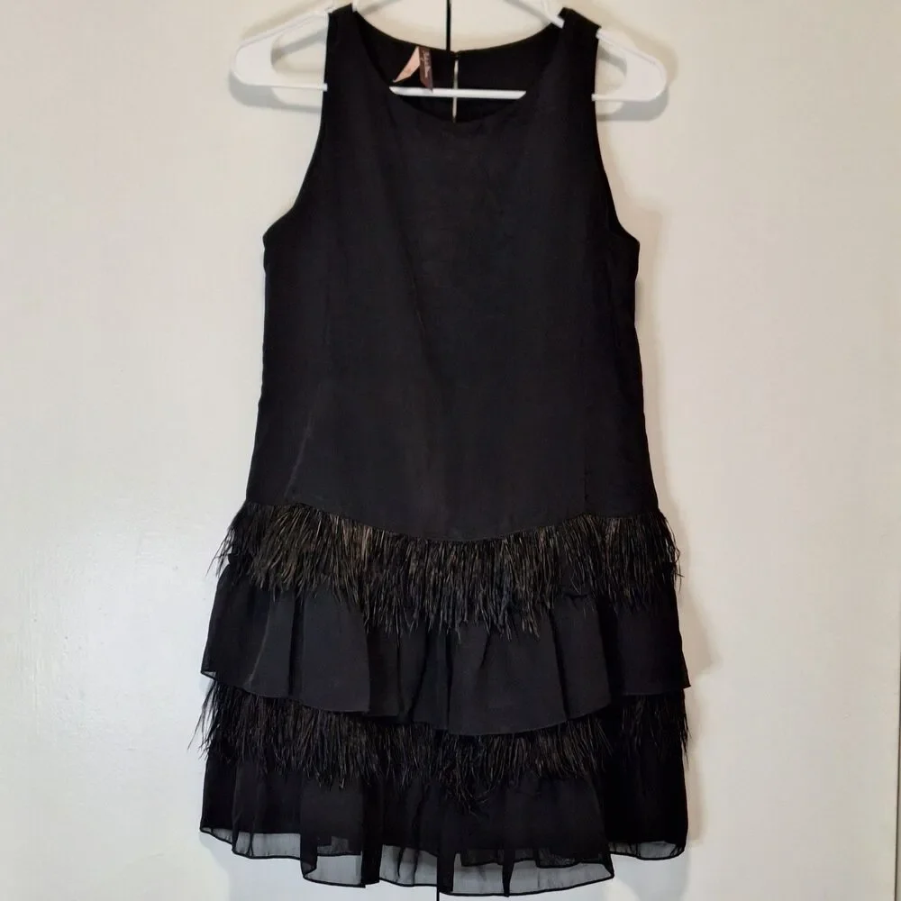 Ruby & Bloom Girls Black Sleeveless Dress Genuine Ostrich Feather Hem Size 14